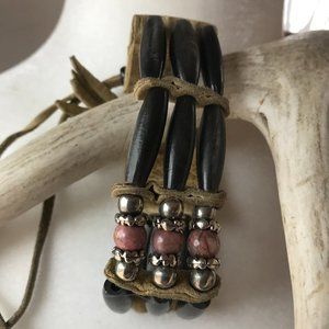 Vintage Native American Buckskin and Bead Bracelet